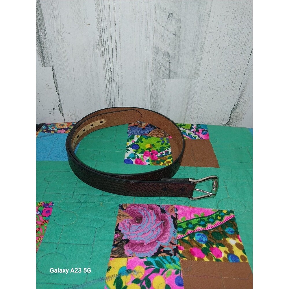Brown Leather Belt With Deer Embossed Size 42